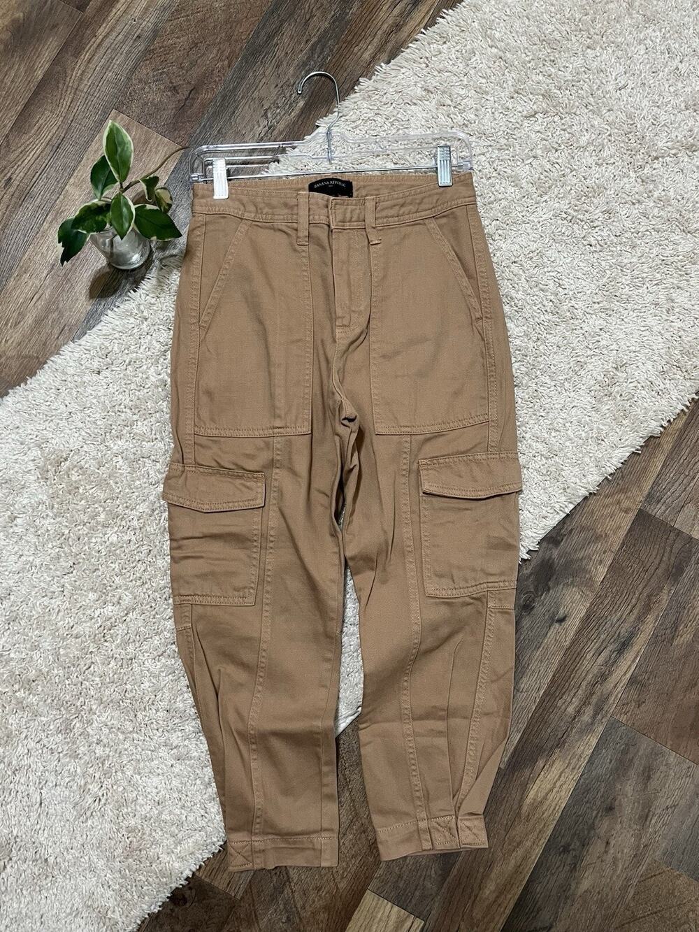 Banana Republic 00 Petite Iced Latte Tan Tapered Cropped Utility Cargo Jeans